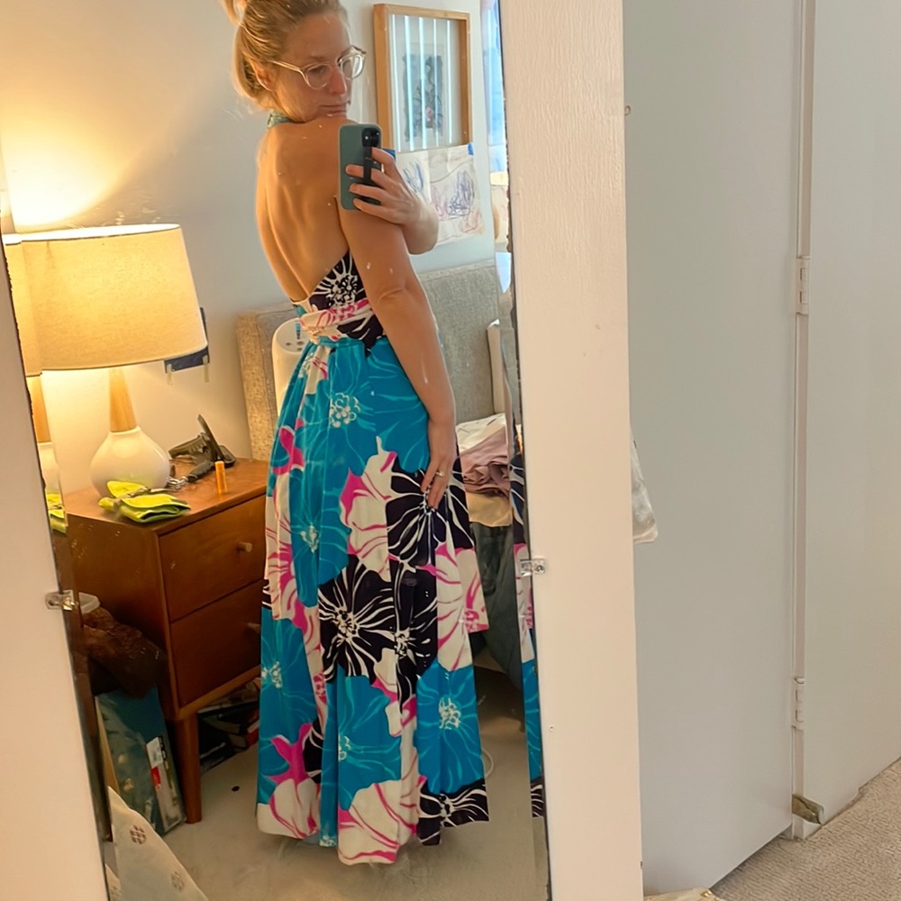 Vintage handmade tiki tropical low back dress